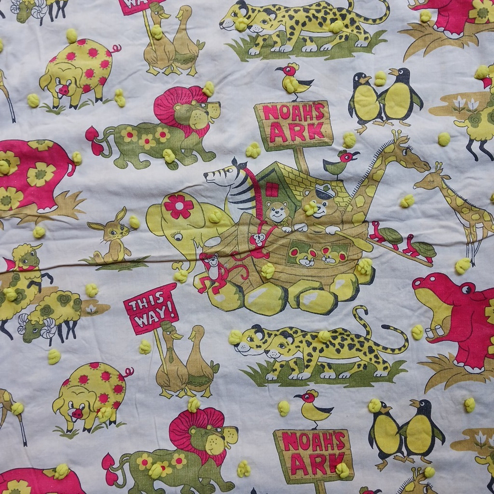 Noah's Ark Baby Crib Quilt Handmade MCM Vintage 48x34